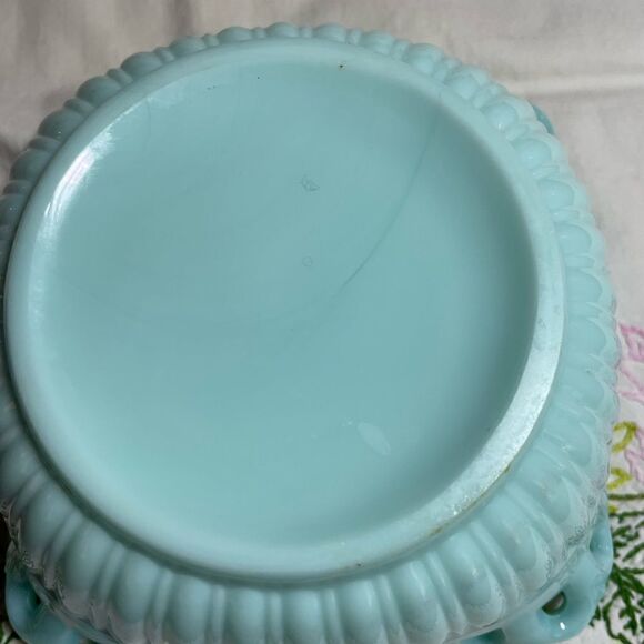 Vintage Rare Fostoria Aqua Turquoise Milk Glass Depression pressed glass dish - Picture 13 of 17
